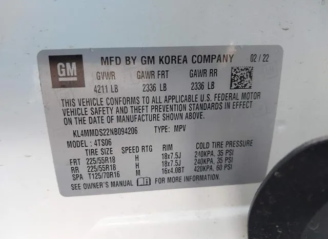 KL4MMDS22NB094206 2022 2022 Buick Encore- GX Fwd Select 9