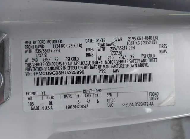 1FMCU9G98HUA25996 2017 2017 Ford Escape- SE 9