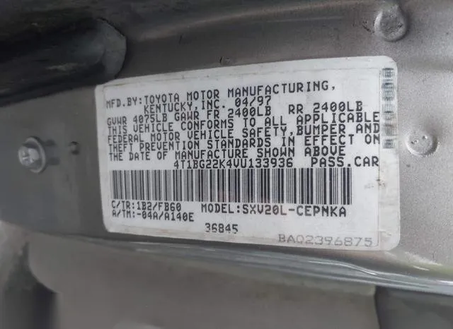 4T1BG22K4VU133936 1997 1997 Toyota Camry- LE 9