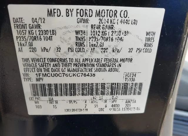 1FMCU0C76CKC76438 2012 2012 Ford Escape- Xls 9