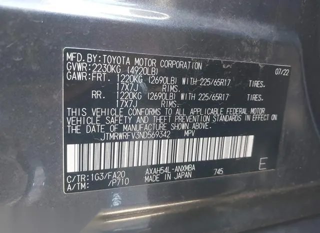 JTMRWRFV3ND569342 2022 2022 Toyota RAV4- Hybrid Xle 9