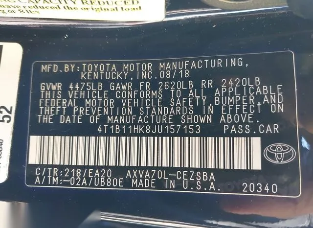 4T1B11HK8JU157153 2018 2018 Toyota Camry- SE 9