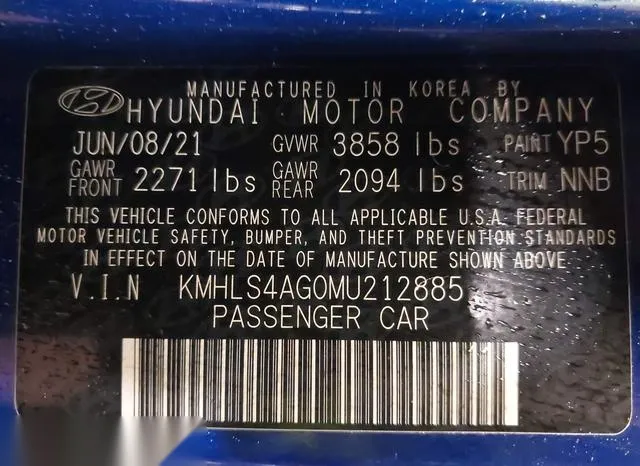 KMHLS4AG0MU212885 2021 2021 Hyundai Elantra- Sel 9