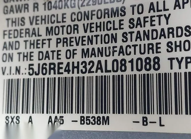 5J6RE4H32AL081088 2010 2010 Honda CR-V- LX 9