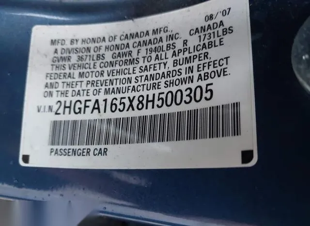 2HGFA165X8H500305 2008 2008 Honda Civic- LX 9