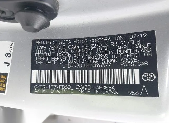 JTDKN3DU0C5496577 2012 2012 Toyota Prius- Two 9