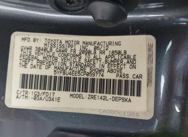 5YFBU4EE5CP059774 2012 2012 Toyota Corolla- S 9