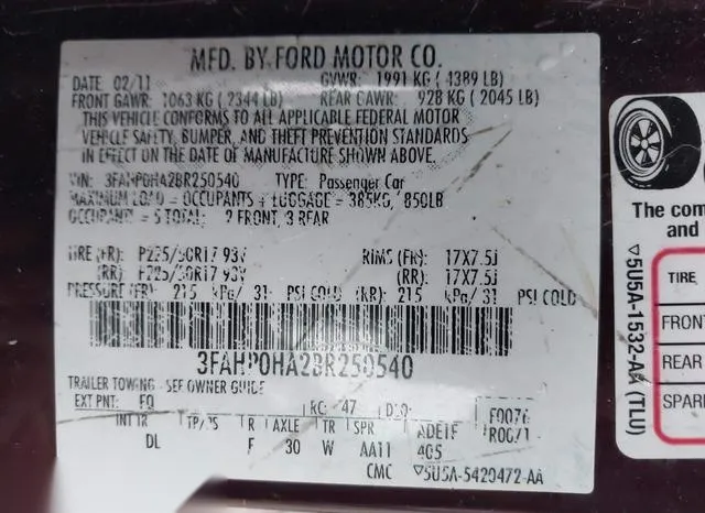 3FAHP0HA2BR250540 2011 2011 Ford Fusion- SE 9