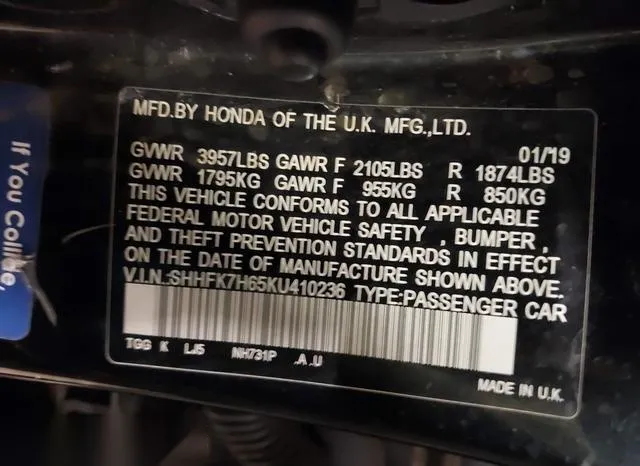 SHHFK7H65KU410236 2019 2019 Honda Civic- EX 9