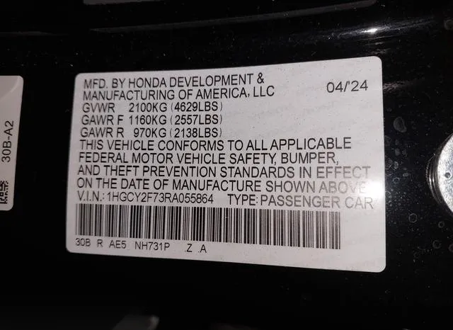 1HGCY2F73RA055864 2024 2024 Honda Accord- Hybrid Sport-L 9