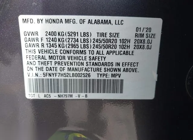 5FNYF7H52LB002526 2020 2020 Honda Passport- 2Wd Ex-L 9