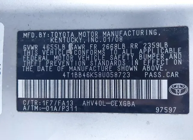 4T1BB46K58U058723 2008 2008 Toyota Camry- Hybrid 9