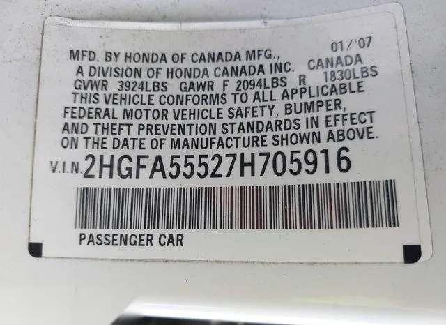 2HGFA55527H705916 2007 2007 Honda Civic- SI 9