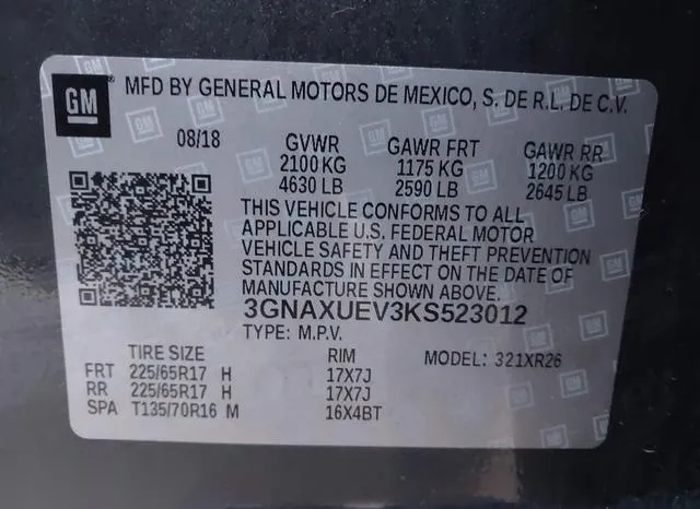 3GNAXUEV3KS523012 2019 2019 Chevrolet Equinox- LT 9