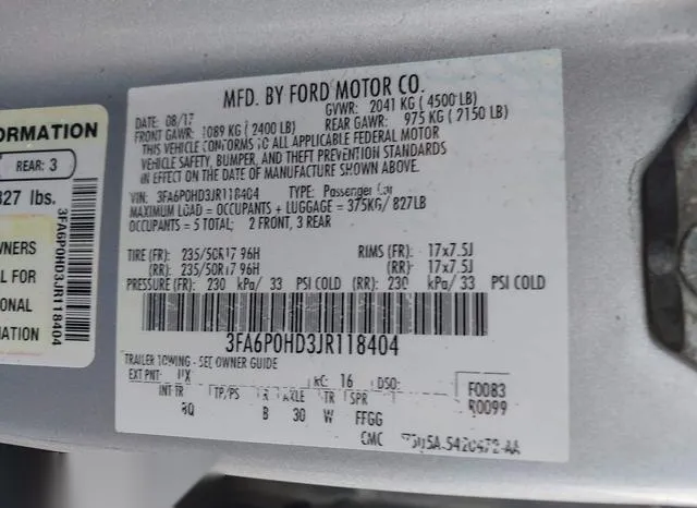 3FA6P0HD3JR118404 2018 2018 Ford Fusion- SE 9