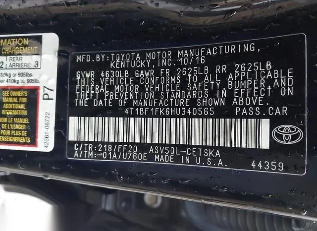 4T1BF1FK6HU340565 2017 2017 Toyota Camry- SE 9