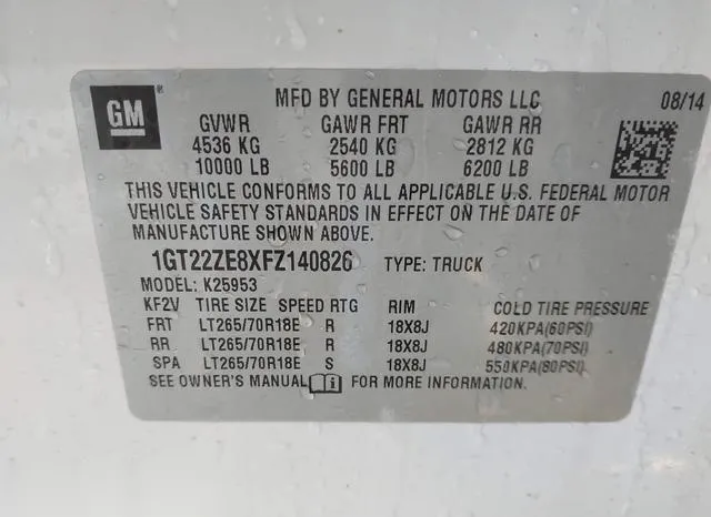 1GT22ZE8XFZ140826 2015 2015 GMC Sierra- 2500hd Slt 9