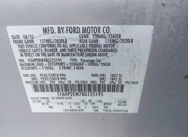 1FAHP2EW7BG125195 2011 2011 Ford Taurus- Sel 9