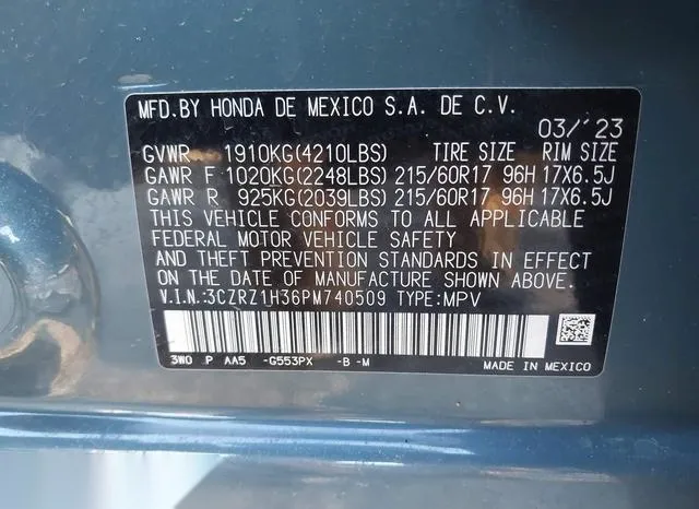 3CZRZ1H36PM740509 2023 2023 Honda HR-V- 2Wd Lx 9