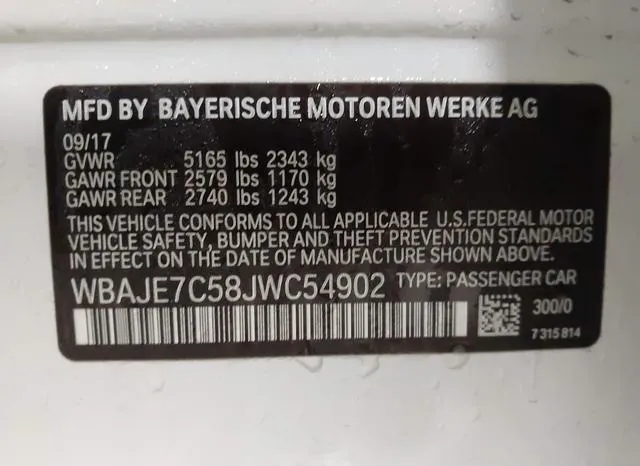 WBAJE7C58JWC54902 2018 2018 BMW 5 Series- 540I Xdrive 9