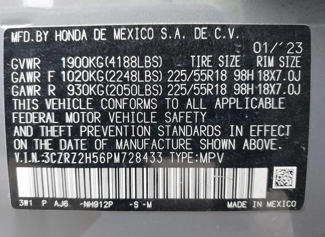 3CZRZ2H56PM728433 2023 2023 Honda HR-V- Awd Sport 9