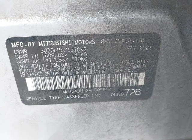 ML32AUHJ2MH009612 2021 2021 Mitsubishi Mirage- LE 9