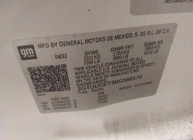 3GTUUCET3NG560172 2022 2022 GMC Sierra- 1500 4Wd  Short Box 9