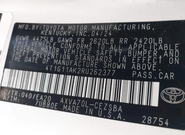 4T1G11AK2RU262377 2024 2024 Toyota Camry- SE 9