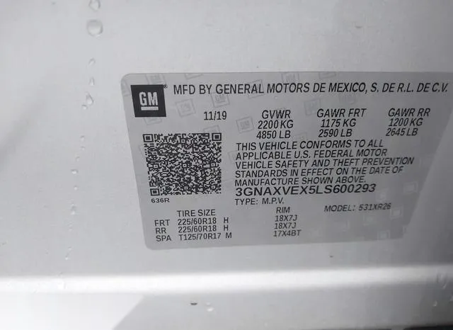 3GNAXVEX5LS600293 2020 2020 Chevrolet Equinox- Awd Lt 2-0L 9