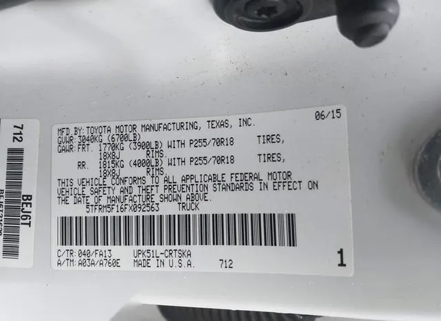 5TFRM5F16FX092563 2015 2015 Toyota Tundra- Sr 4-6L V8 9