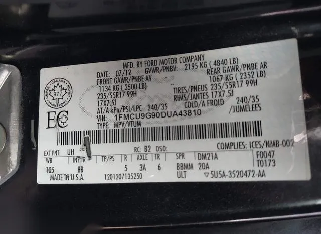 1FMCU9G90DUA43810 2013 2013 Ford Escape- SE 9