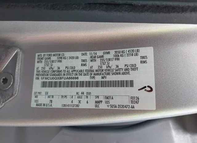 1FMCU0GX8FUA66698 2015 2015 Ford Escape- SE 9