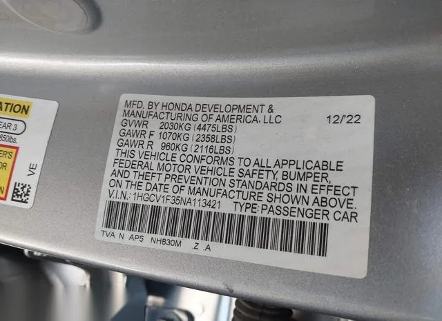 1HGCV1F35NA113421 2022 2022 Honda Accord- Sport 9