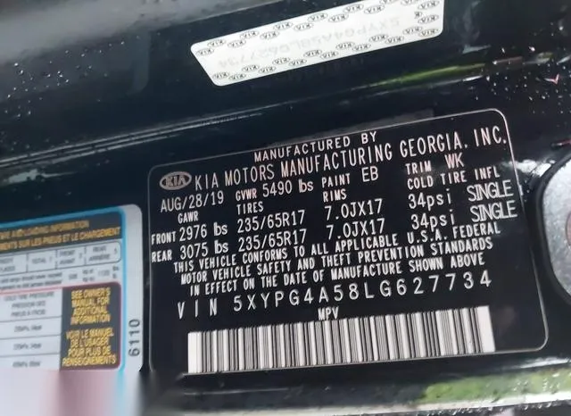 5XYPG4A58LG627734 2020 2020 KIA Sorento- 3-3L Lx 9