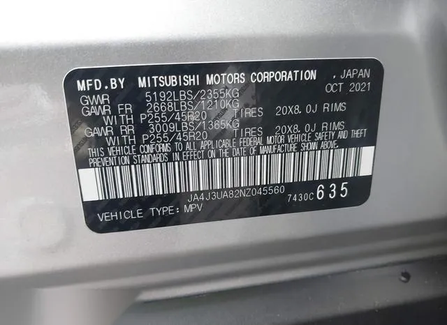 JA4J3UA82NZ045560 2022 2022 Mitsubishi Outlander- Se 2-5 2Wd 9