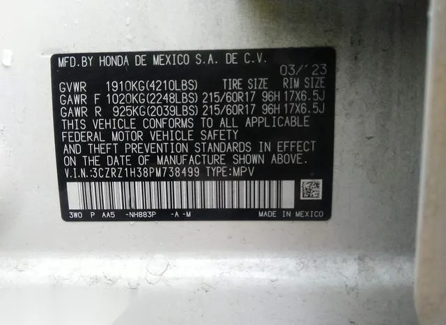 3CZRZ1H38PM738499 2023 2023 Honda HR-V- 2Wd Lx 9