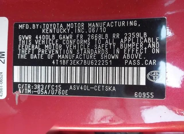 4T1BF3EK7BU622251 2011 2011 Toyota Camry- SE 9