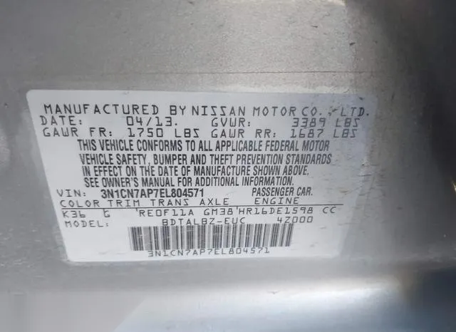 3N1CN7AP7EL804571 2014 2014 Nissan Versa- 1-6 SV 9