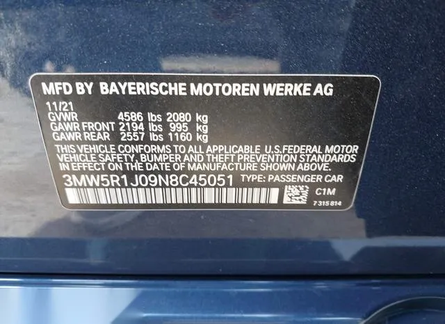 3MW5R1J09N8C45051 2022 2022 BMW 3 Series- 330I 9