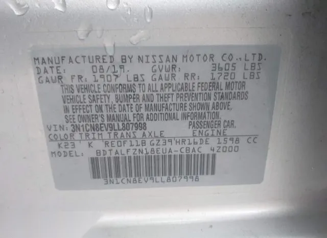 3N1CN8EV9LL807998 2020 2020 Nissan Versa- Sv Xtronic Cvt 9