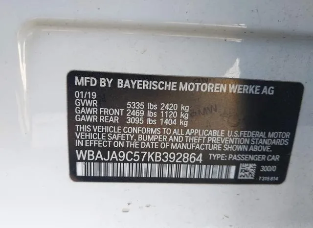 WBAJA9C57KB392864 2019 2019 BMW 5 Series- 530E Iperformance 9