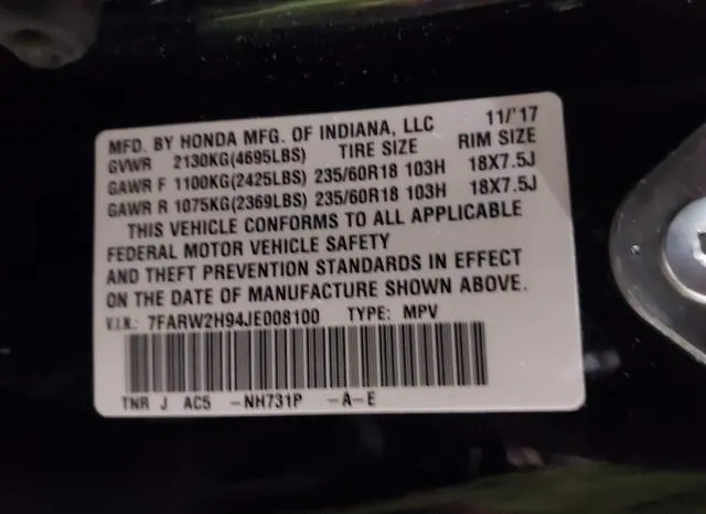 7FARW2H94JE008100 2018 2018 Honda CR-V- Touring 9