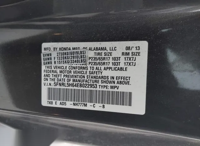 5FNRL5H64EB022953 2014 2014 Honda Odyssey- Ex-L 9