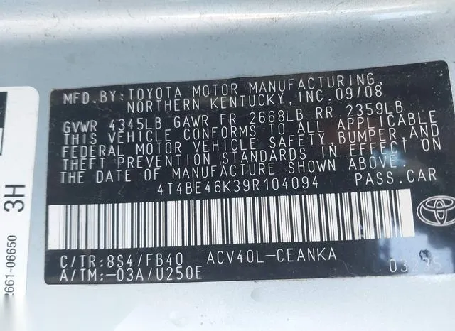 4T4BE46K39R104094 2009 2009 Toyota Camry- LE 9