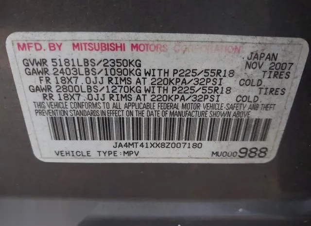 JA4MT41XX8Z007180 2008 2008 Mitsubishi Outlander- Xls 9