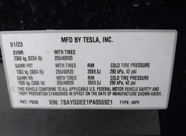 7SAYGDEE1PA055921 2023 2023 Tesla Model Y- Awd/Long Range D 9