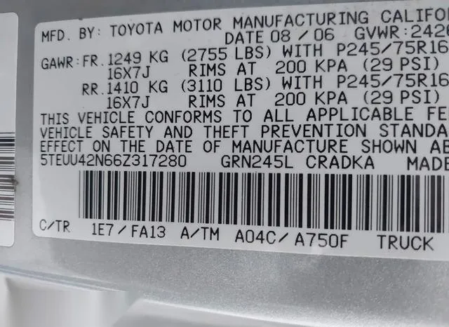 5TEUU42N66Z317280 2006 2006 Toyota Tacoma- Base V6 9