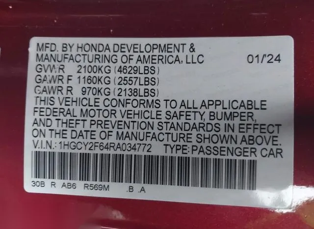 1HGCY2F64RA034772 2024 2024 Honda Accord- Hybrid Ex-L 9