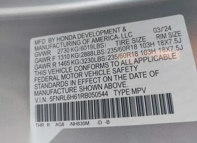 5FNRL6H61RB050544 2024 2024 Honda Odyssey- Ex-L 9