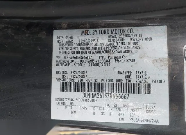 3LNHM26T57R666667 2007 2007 Lincoln MKZ 9